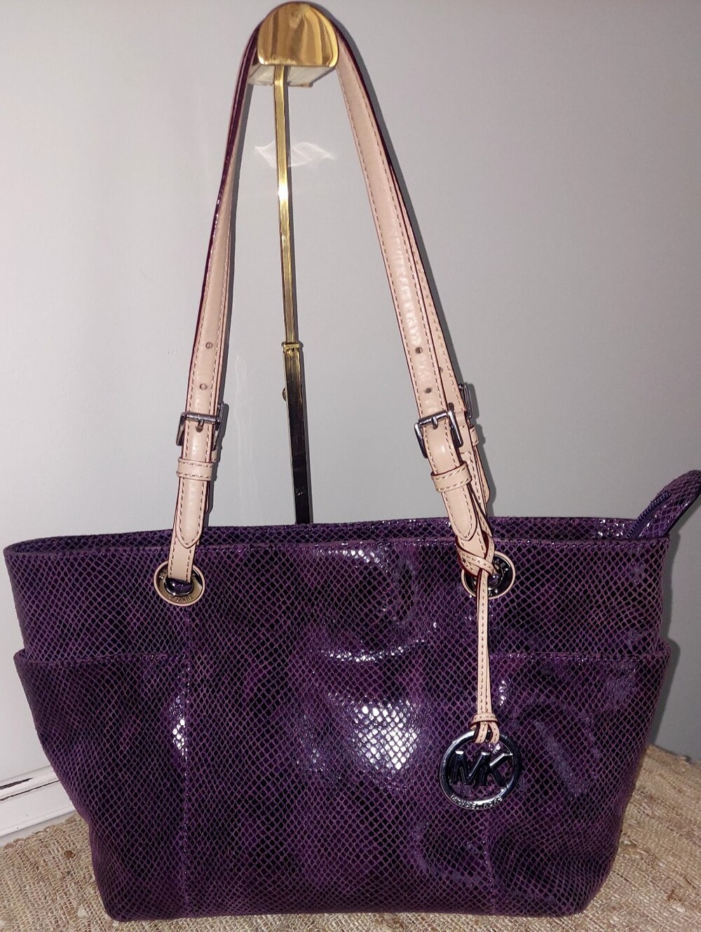 Michel Kors Purple Snake-Embossed Tote Bag